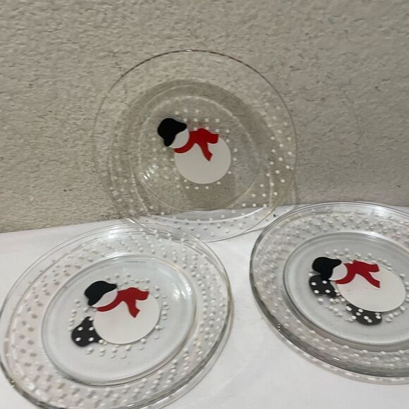 Set of 6 VGC ARCOROC made in France Glass Snowman Salad Dessert Plate 8” G19 - Picture 2 of 8